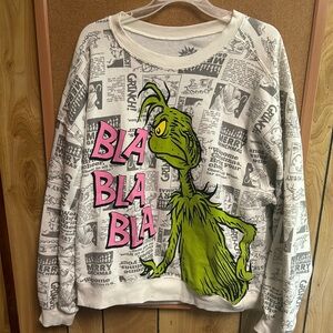 Dr. Seuss Cream and Black Grinch Graphic Tee with Pink Accent